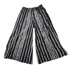 Sevya Handmade Wide Leg Pants Black‎ White Tie Dye Boho Palazzo S/M